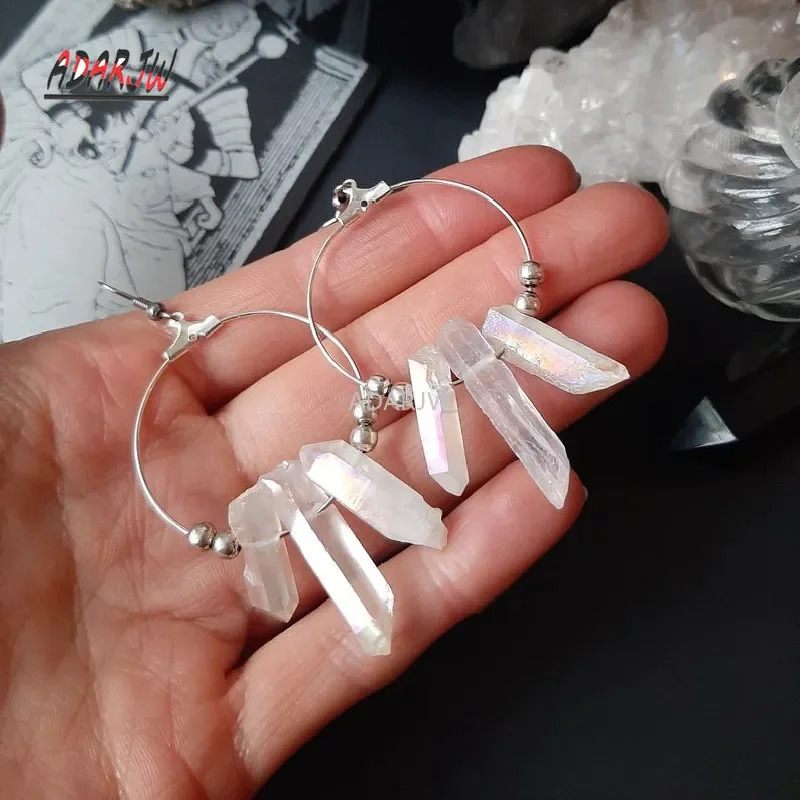 Goth Titanium Crystal Hoop Boho Crystal Stones Esoteric Celestial Alternative Earrings Jewelry Witchy Gift Gothic Women Gift New