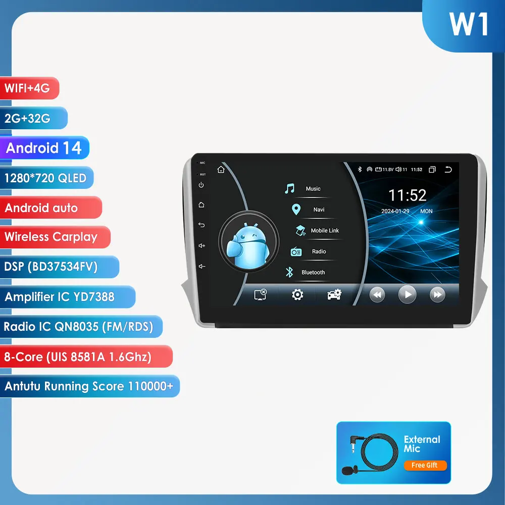 Hizpo Autoradio Carplay 4G 8581 AI Systemen Android Autoradio voor Peugeot 208 2008 Serie 2012-2018 multimedia Video Player Gps