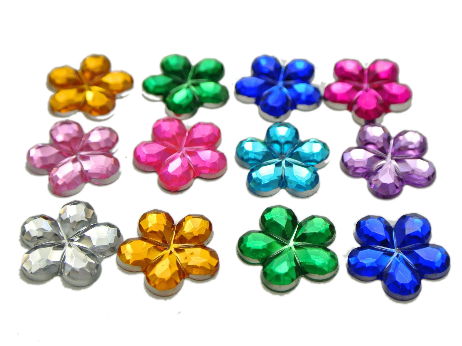 200 Mixed Color Acrylic Flatback Flower Rhinestone Gem 15mm DIY Embellishments