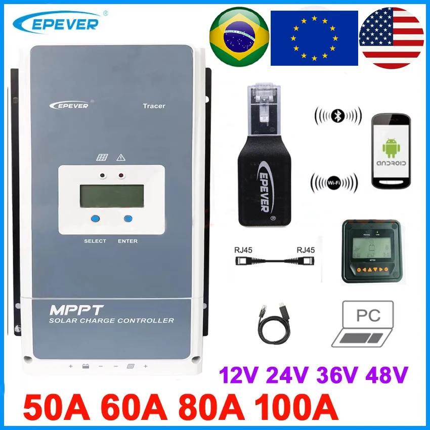 EPEVER MPPT Solar Charge Controller Tracer 100A 80A 60A 50A Battery Charger Regulator Solar cells Panel Tracer5415AN 5420AN 6415