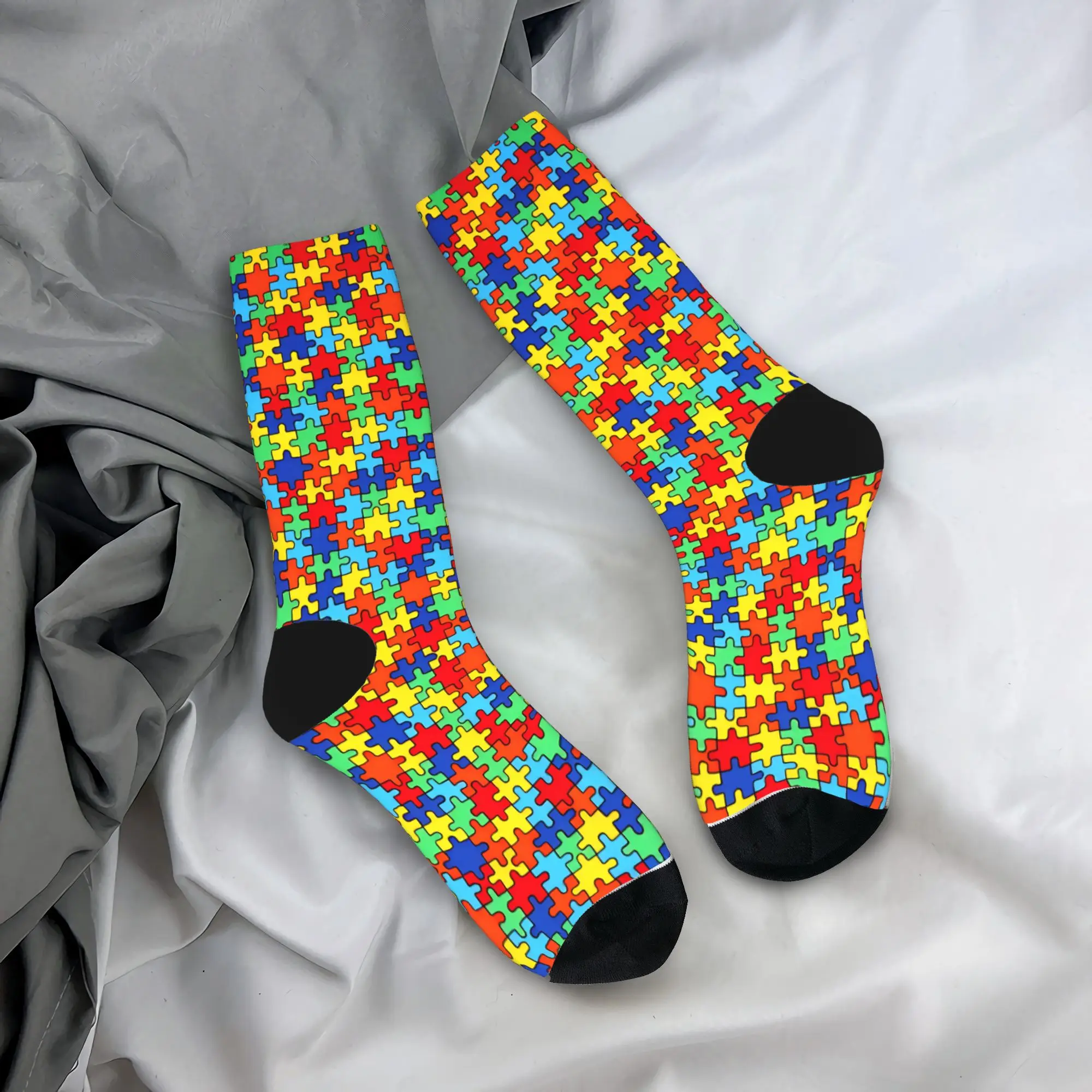 

Unisex Men Socks Dense Red Yellow Green Blue Autism Puzzle Stockings Non Slip Quality Socks Autumn Novelty Design Outdoor Socks