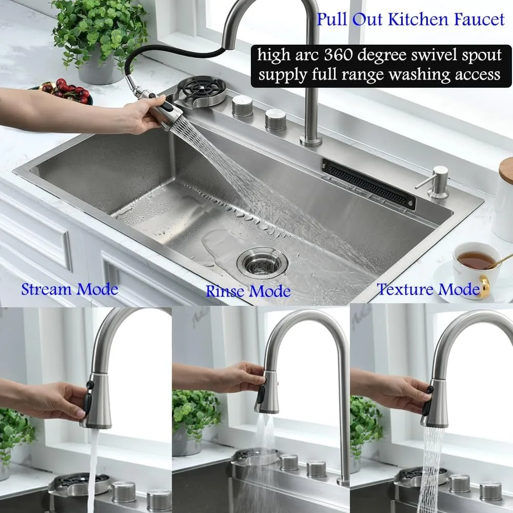 حار Sale. 33 بوصة قطرة في شلال بالوعة المطبخ ث/صنبور محطة عمل كومبو-متعددة الوظائف الفولاذ المقاوم للصدأ-شحن مجاني #6