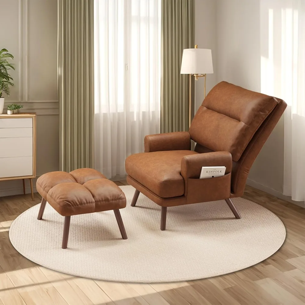 

Lazy Reading Chair with Ottoman - Cozy Lounge Chairs Indoor,Accent Chair and Ottoman Set,Adjustable Thick Padded Backrest Reclin