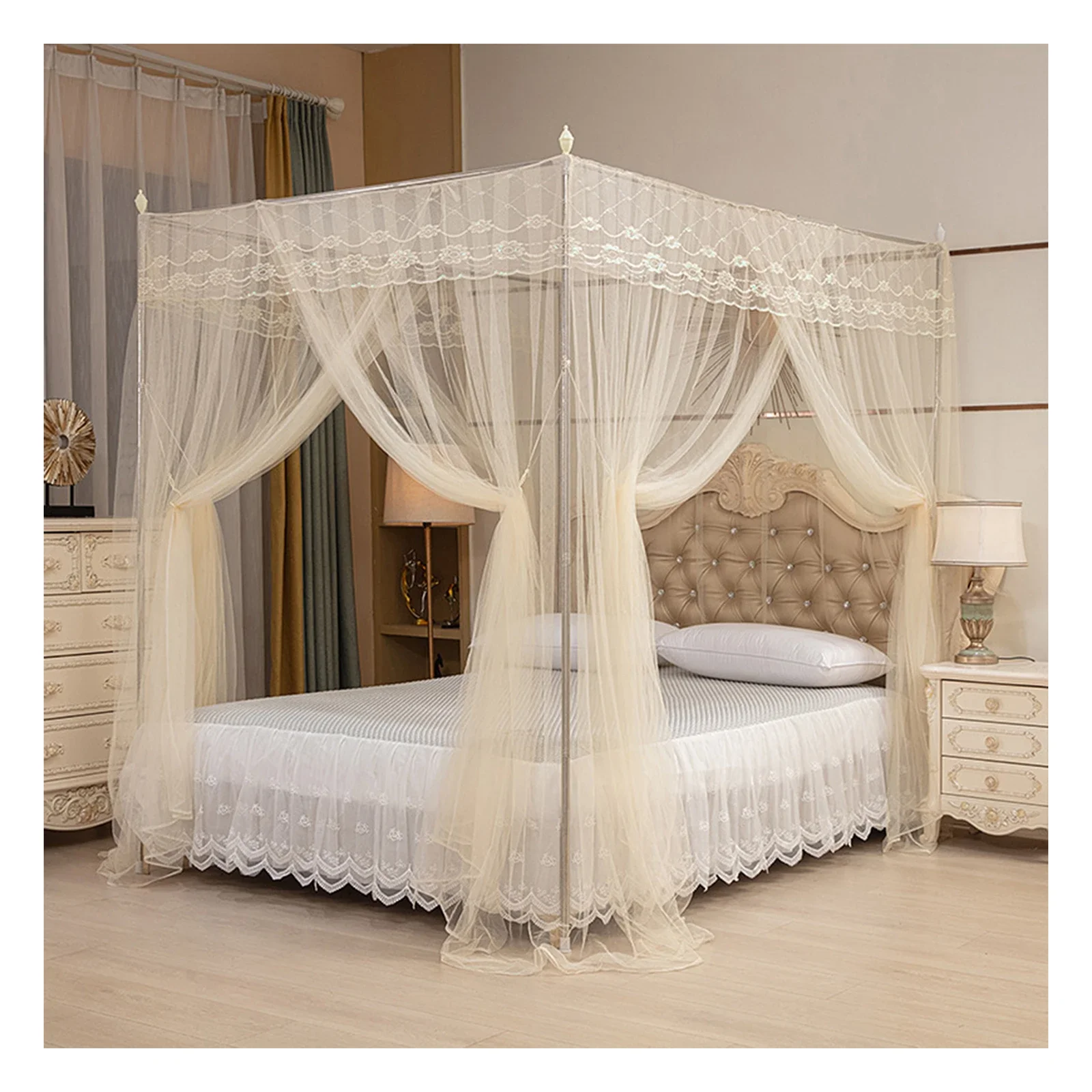 2024 New Mosquito Net Tent for Bed Three Side Opening Canopy Netting for Bedroom without Mosquito Net Holder Princess Bed Canopy