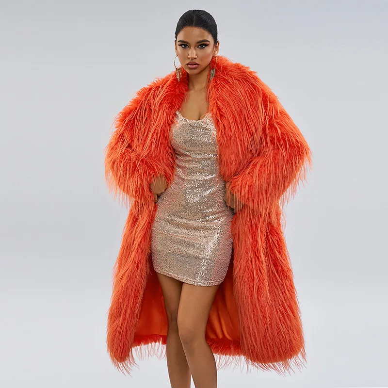 Tassel Wool Coat Solid Long Faux Fur Coat  Autumn Winter Wool Coat for Women Big Lapel Fluffy Warm Faux Fur Jacket Outerwears