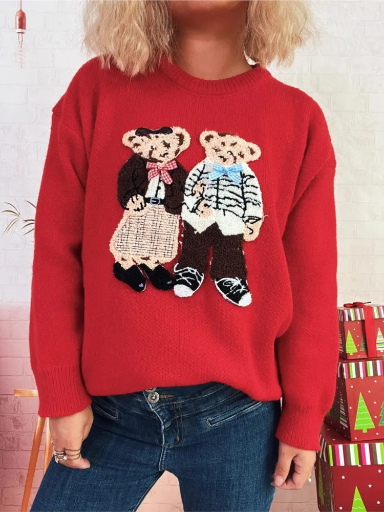 

Women's Sweet Style Cartoon Bear Chic Knitwear Top Autumn And Winter Round Neck Loose Casual Long-sleeved Versatile Sweater