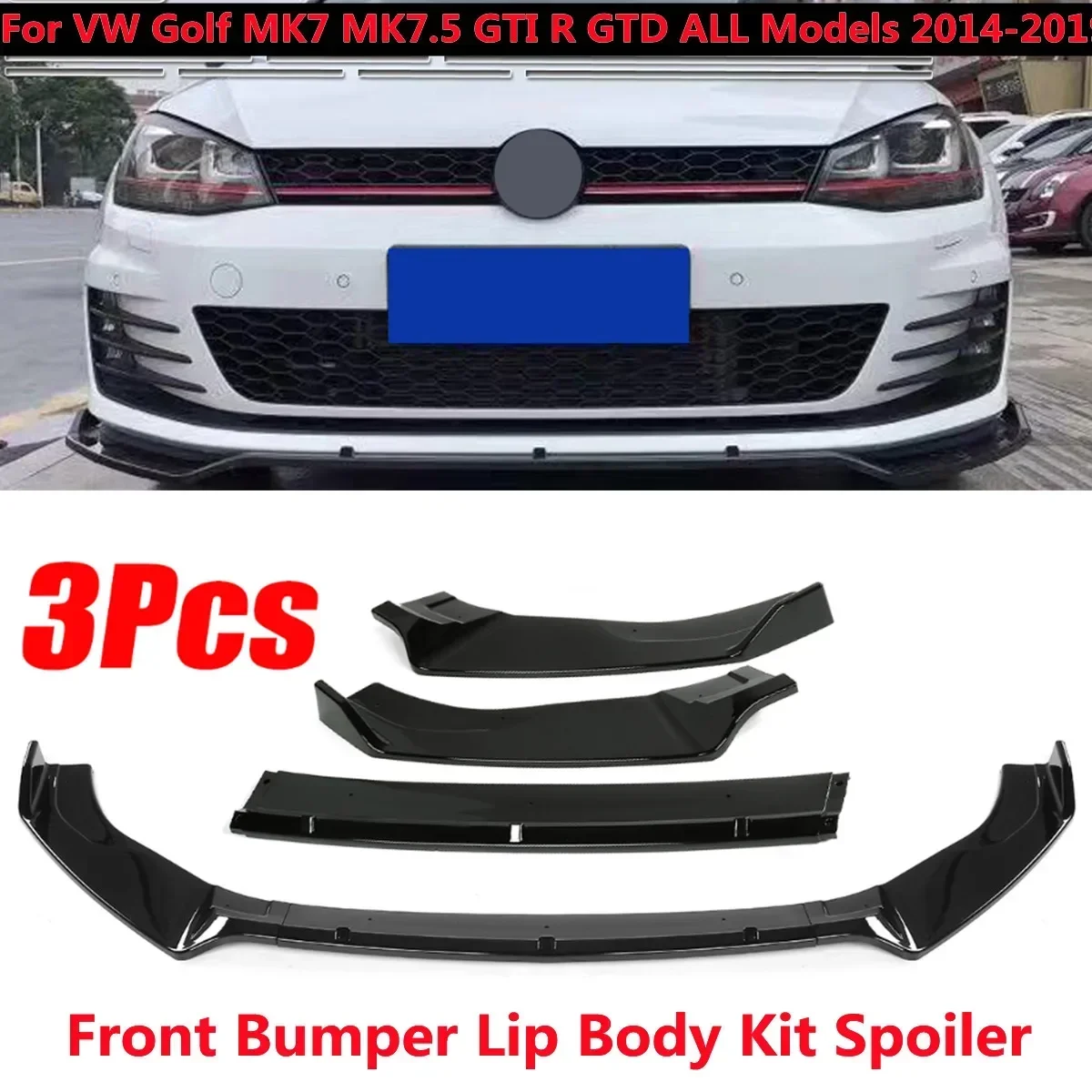 

Front Splitter For Volkswagen For VW Golf MK7 MK7.5 GTI R GTD ALL 2014-2019 Glossy Black Front Bumper Splitter Lip Kit