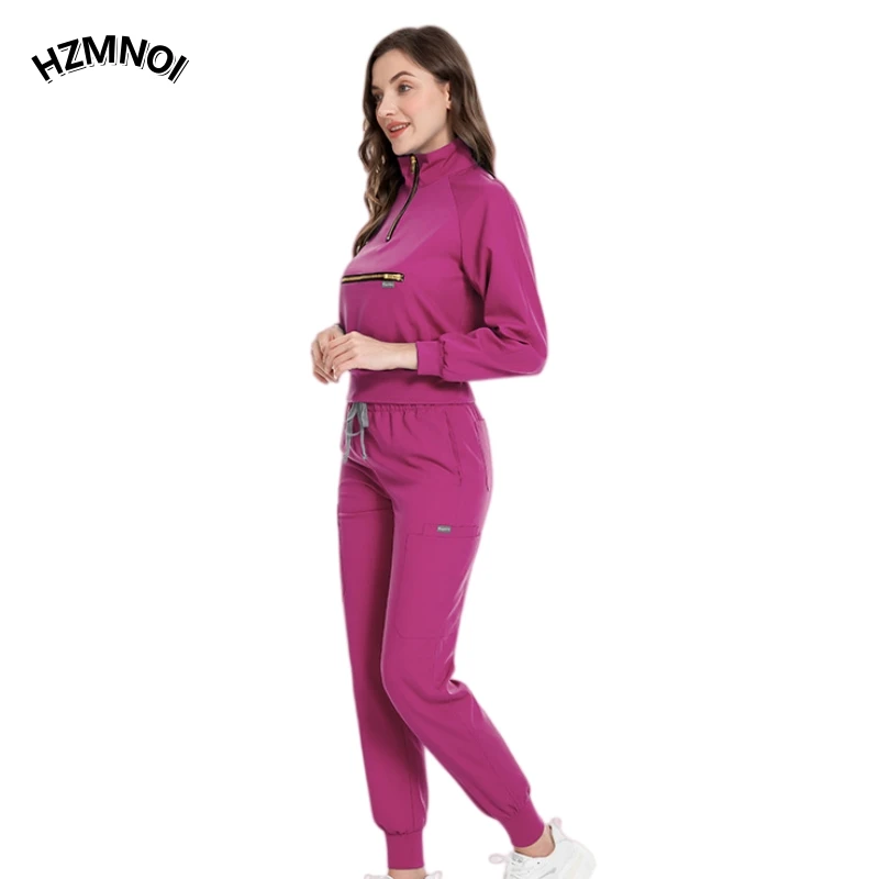 Casual jogging Long sleeved surgical gown men's and women's Polo collar split suit hospital high elastic nurse hand wash suit