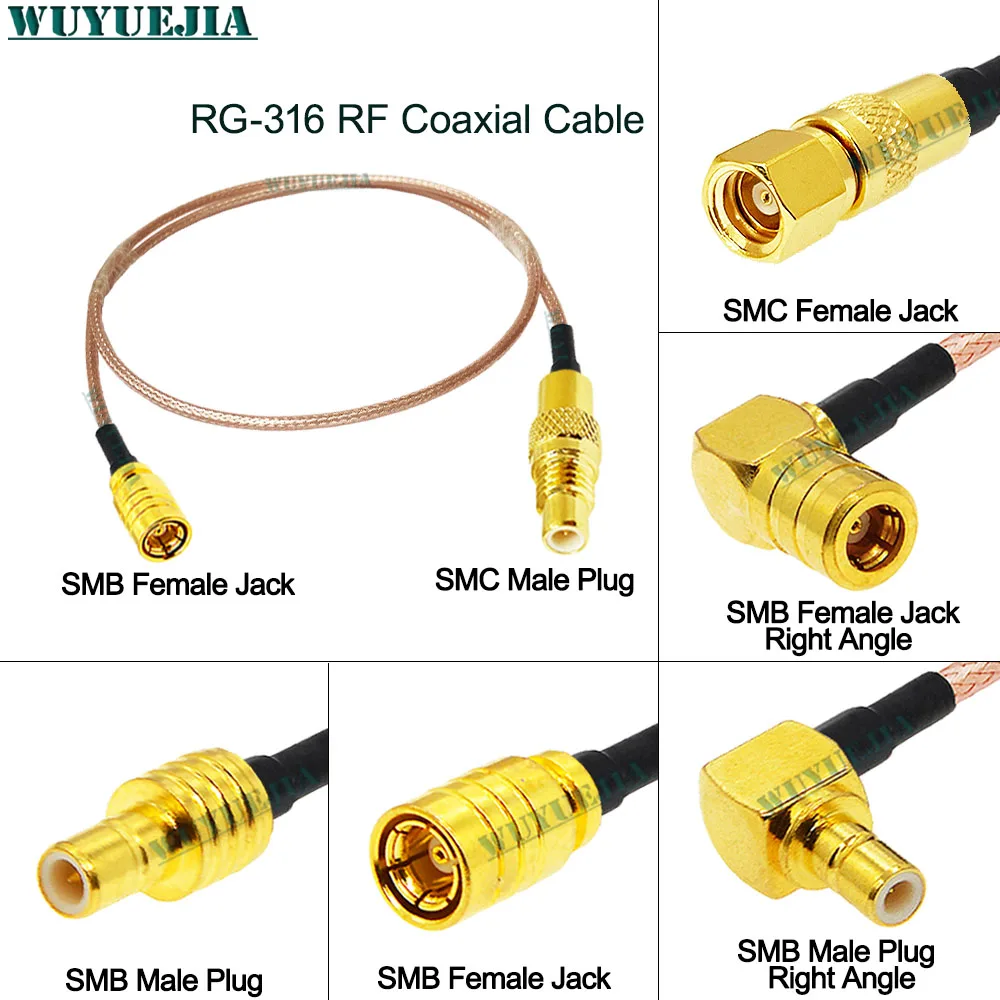 

0.1~10 M SMB to SMC Type Connector SMC Female Jack to SMB Male Plug Straight Right Angle Pigtail Jumper RG-316 RF Coaxial Cable