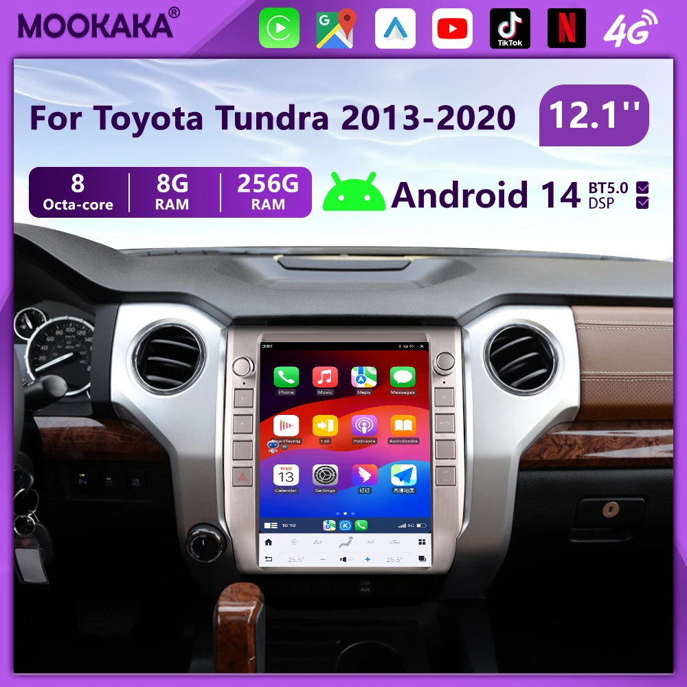 

Для Toyota Tundra 2013-2020 Carplay Android 14 авто радио DVD мультимедийный видеоплеер стерео навигация GPS 4G DSP WIFI BT