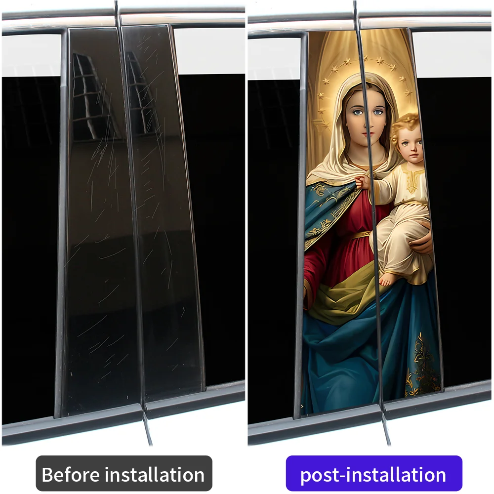 2Pcs Virgin Mary and Child Car B Pillar Stickers Religious Madonna DIY Vinyl Decals Auto Window Middle Pillar Wrap Accessories