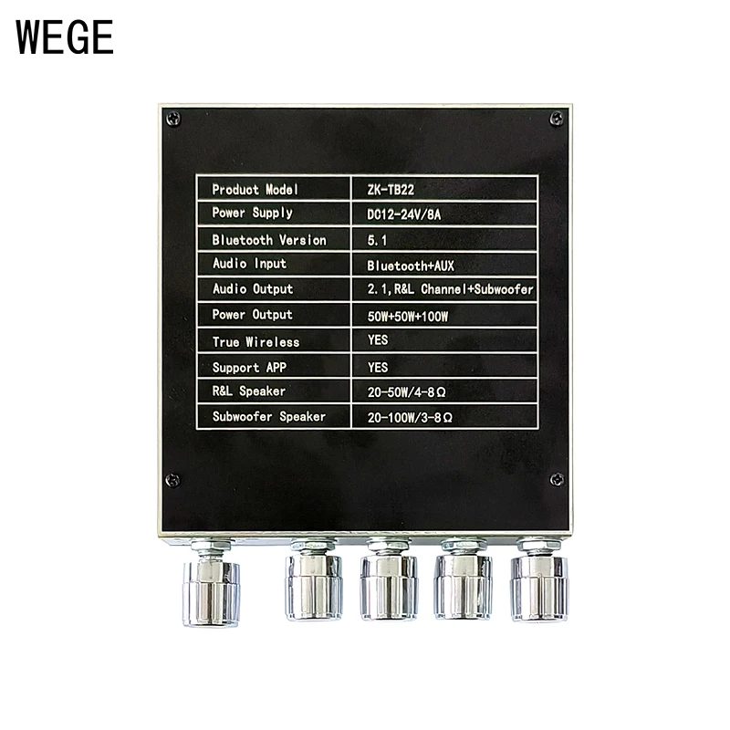 WEGE ZK-TB22 50W*2+100W TPA3116D2 2.1 Channel BT 5.1 Audio Amplifier Power Treble Subwoofer AMP True Wireless Wuzhi Audio APP