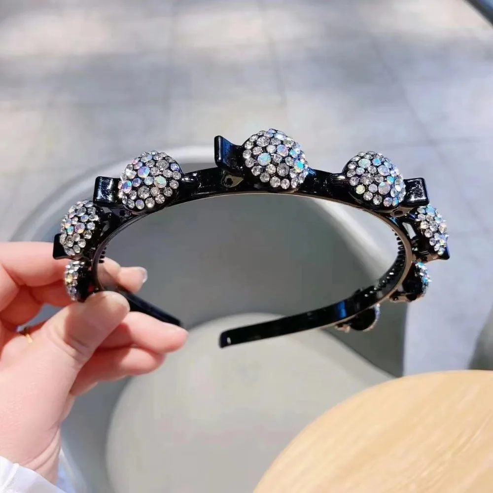 Rhinestones Crystal Headband Hair Clips Double-layer Sparkle Beaded Hairband Hair Accessories Hair Hoop Headwear For Women Girls