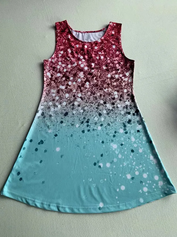 Princess Dress For Girl Summer 2024 Kids Clothes Sleeveless O-neck 3D Print Glitter Children Girls Party Dresses 2 To 8 Years