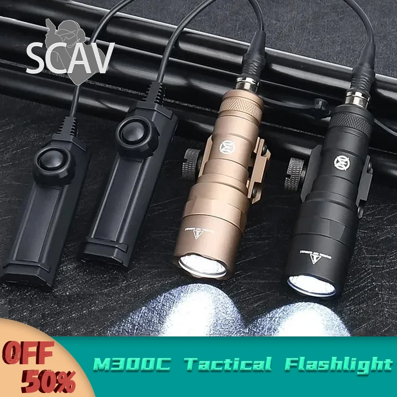 

WADSN Tactical M300A M300C Powerful Flashlight LED Airsoft Hunting Rifle GunWeapon Scout Light Fit 20mm Rail AR15 Accessories