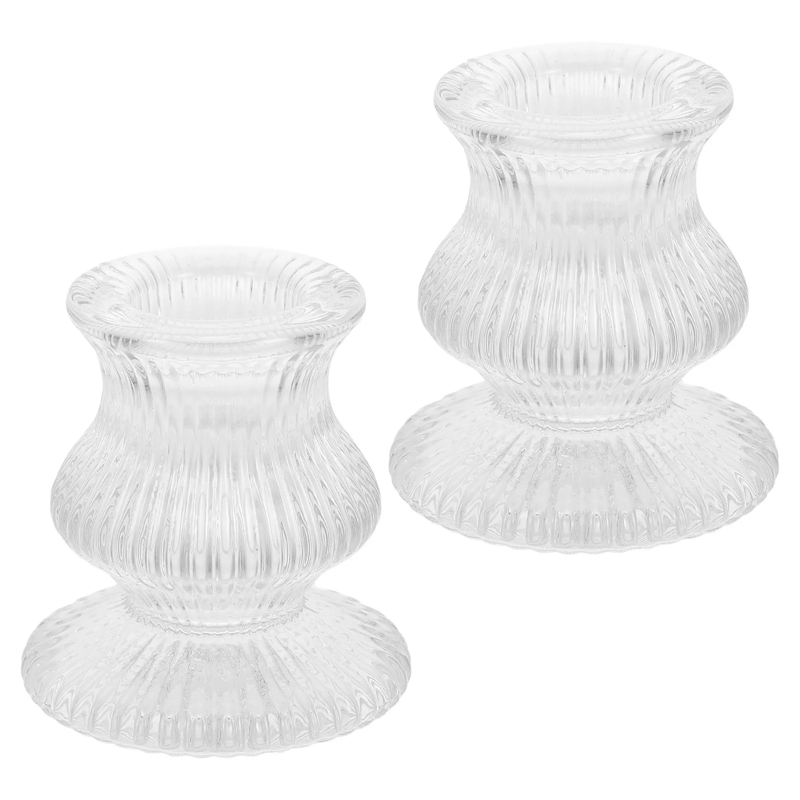 

2Pcs Transparent Glass Candlestick Holders Taper Stands Decorative Wedding Party Anniversary Romantic Dinner
