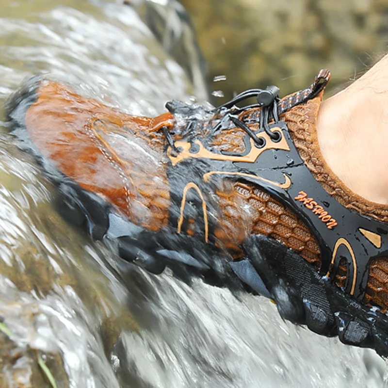 Grandes chaussures de randonnée respirantes pour hommes, chaussures de pataugeoire évidées, sandales de sport, pêche et lutte en rivière, extérieur,