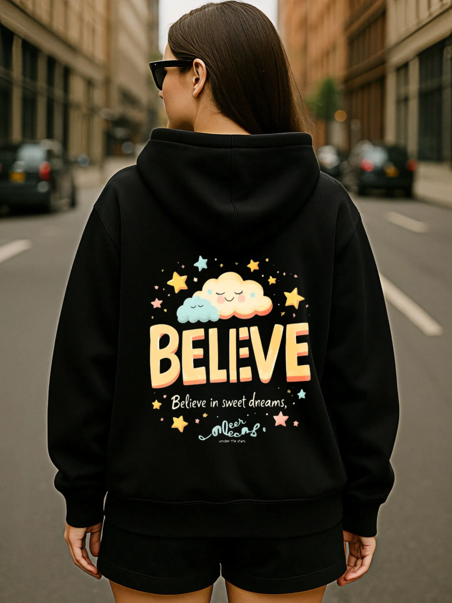 Sudadera con capucha gráfica para mujer, con estampado de letras, diseño estético informal, tela suave, uso diario informal, para adolescentes