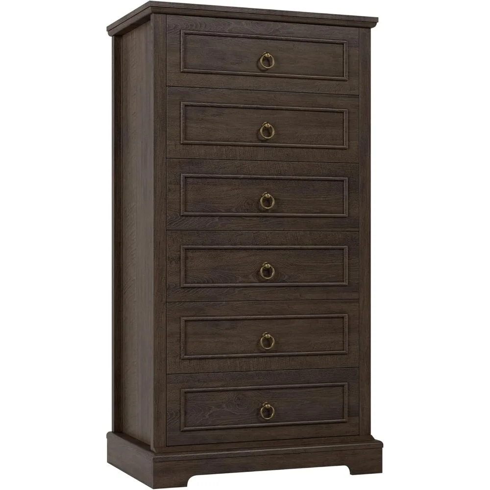

6 Drawer Dresser for Bedroom, 52" Tall Dresser, Modern Farmhouse Vertical Chest of Drawers for Bedroom, Wooden Closet Chest, Wo