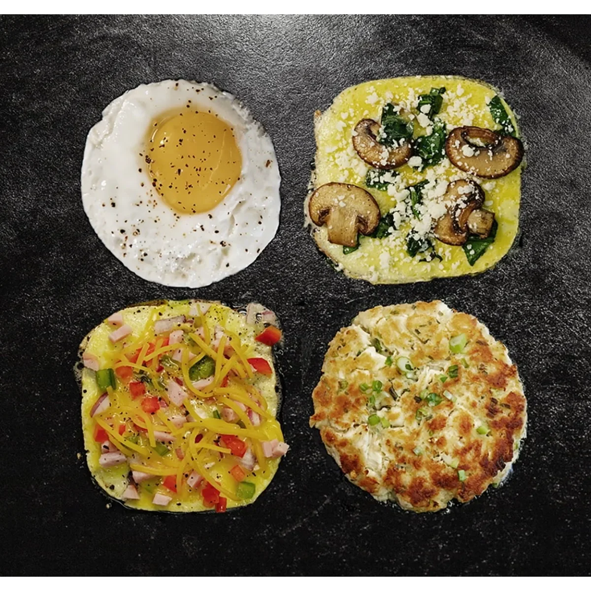 

Комплект колец для яиц 4 дюйма, 8 шт. — 4 квадрата, 4 круга серого и оранжевого цвета