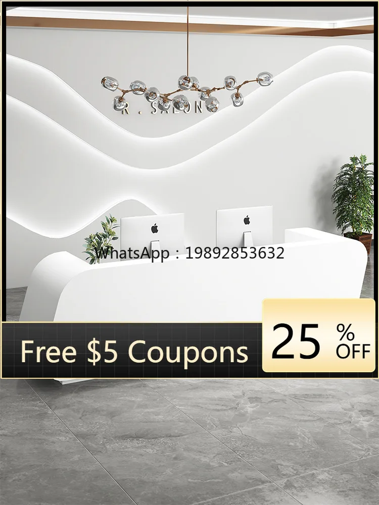 LYY Cashier Counter Company Front Desk Reception Desk Small Simple Modern White Lacquer Beauty Salon Bar Table