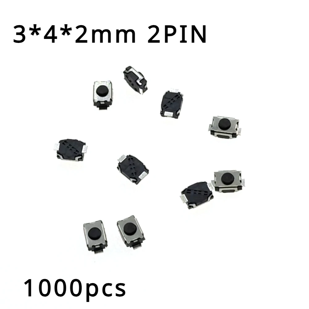 

1000PCS 3*4*2.0 2Pin Button Two Foot Feet 2Pin SMD Patch Tact Switch Vertical Push-Button Switch Micro 3X4X2MM