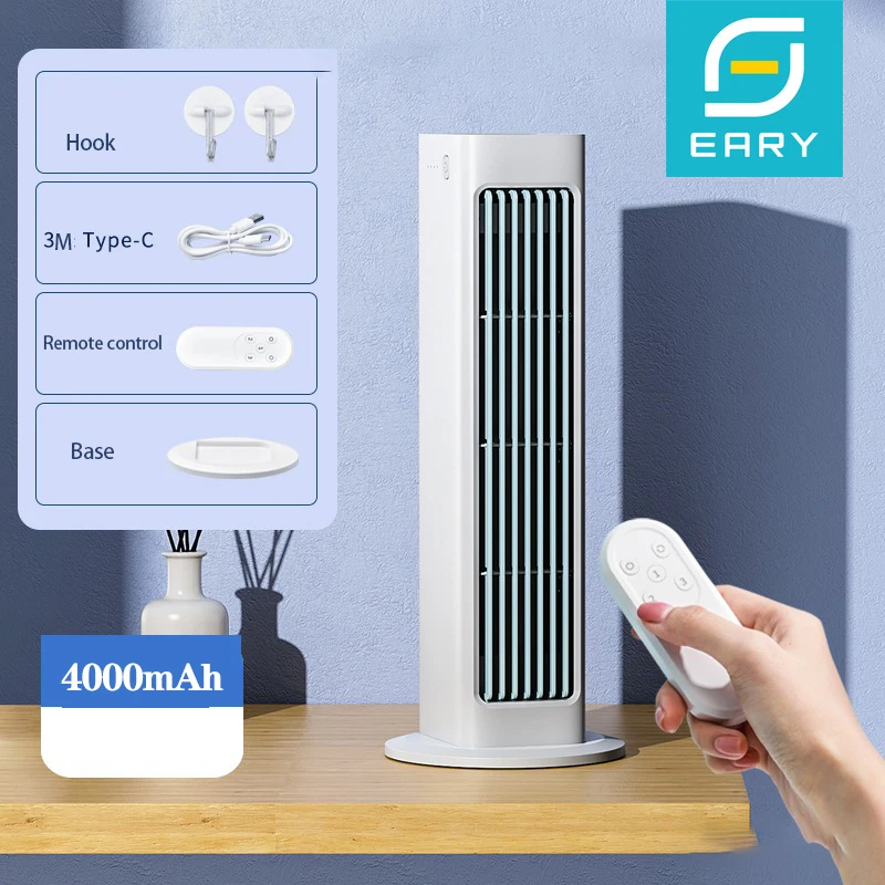 

Настенный безлопастной башенный вентилятор Eary с дистанционным управлением, 4000 мАч, летний охлаждающий вентилятор с сильным воздушным потоком для домашнего вентилятора кондиционера