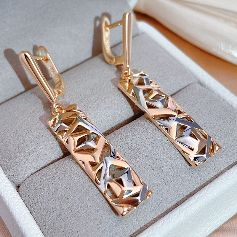 Kinel Neue Mode Quadratische Breite Tropfen Ohrringe für Frauen 585 Rose Gold Silber Farbe Mix Boho Lange Ohrringe Ethnische Retro schmuck