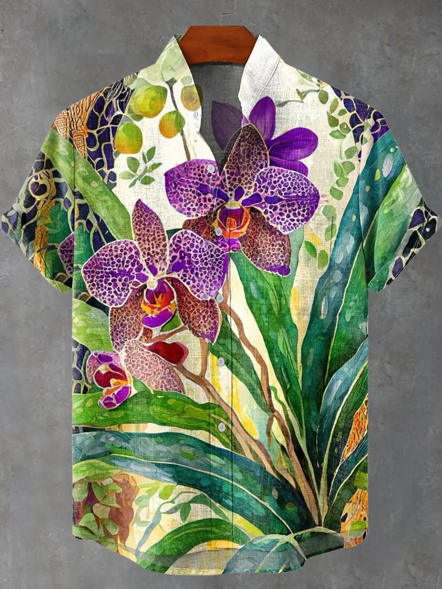 Camisa Vintage para hombre, Top con botones estampado de arte japonés a la moda, manga corta, cómoda y fresca, Top de verano