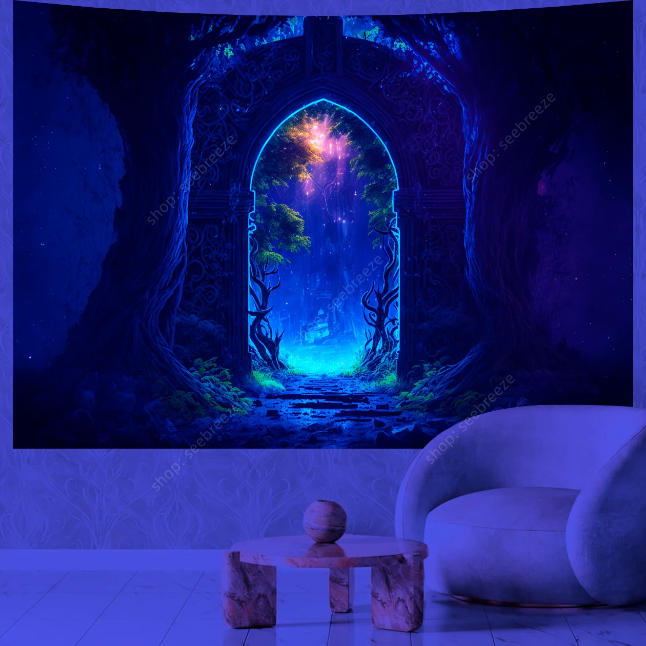 

The Gate of Life UV Reactive Tapestry Wall Hanging Room Decoration Accessories Psychedelic Home Wall Decor Witchcraft Tapestry