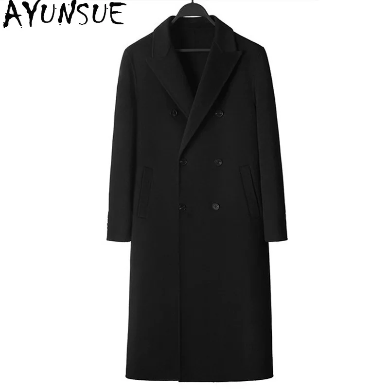 

AYUNSUE куртка из 100% мериносовой шерсти, мужская зимняя одежда, модный плащ для мужчин, двустороннее шерстяное пальто, длинное выше колена 2025