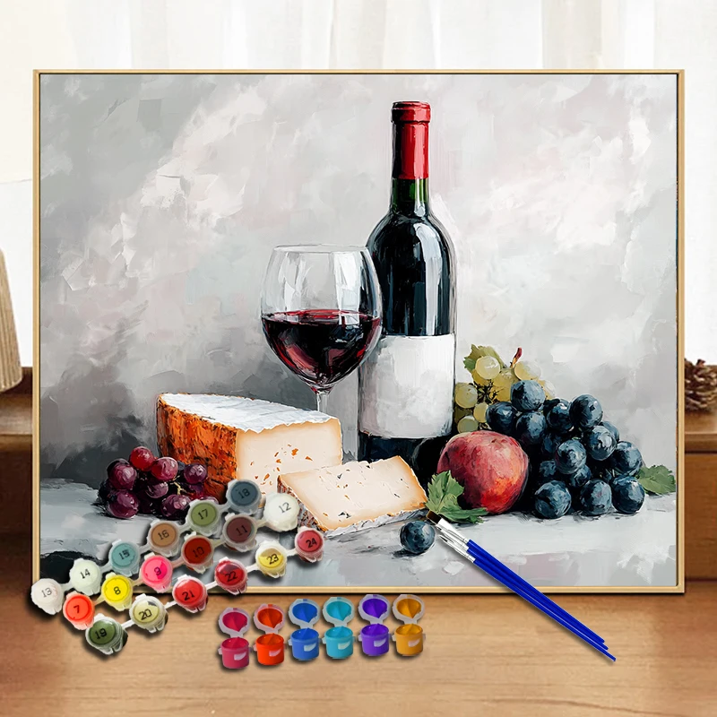 Painting By Numbers Red Wine Cheese  Acrylic Paint Canvas Dropshipping Portrait Family Children Photo Christmas gifts