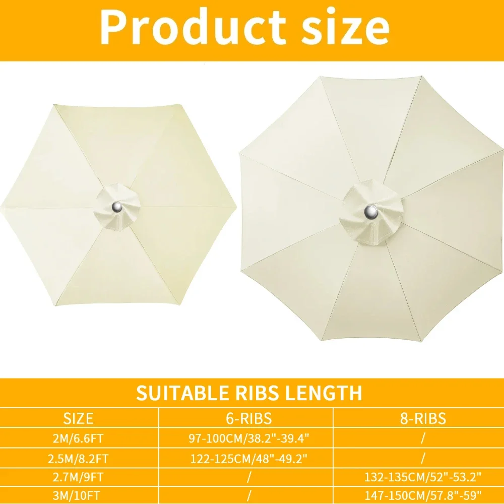 

Parasol Replacement Cover 6 Ribs/8 Ribs Market Patio Umbrella Cloth Canopy Cover Waterproof Sunshade For Outdoor Garden