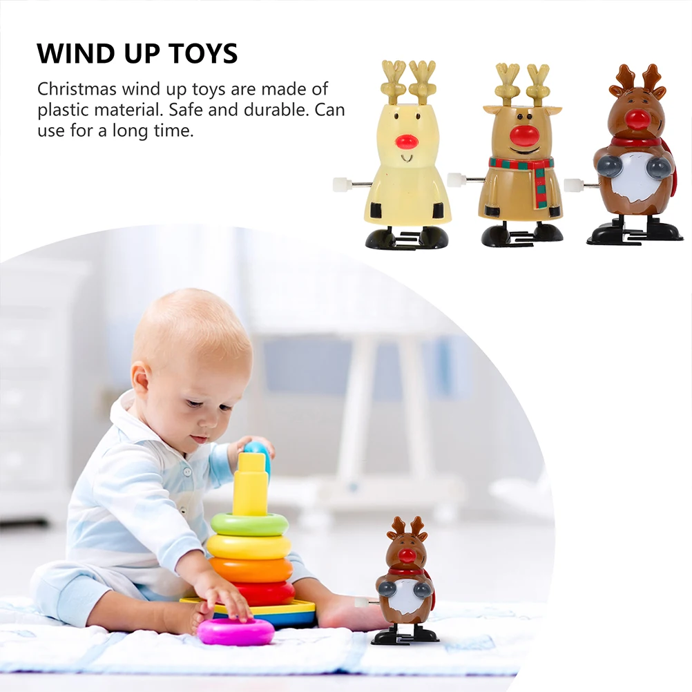 

3pcs Christmas Santa Toys Reindeer Wind up Mini Plastic Gifts for Kids Party Household Decor Novelty Gadgets Christmas