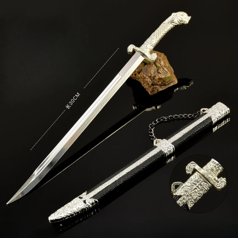 11.81in Qiong Scale Clear มีด sheath ของเล่นอุปกรณ์ต่อพ่วงโบราณดาบโลหะหัตถกรรมเดสก์ท็อปสะสมเครื่องประดับเด็กของขวัญ