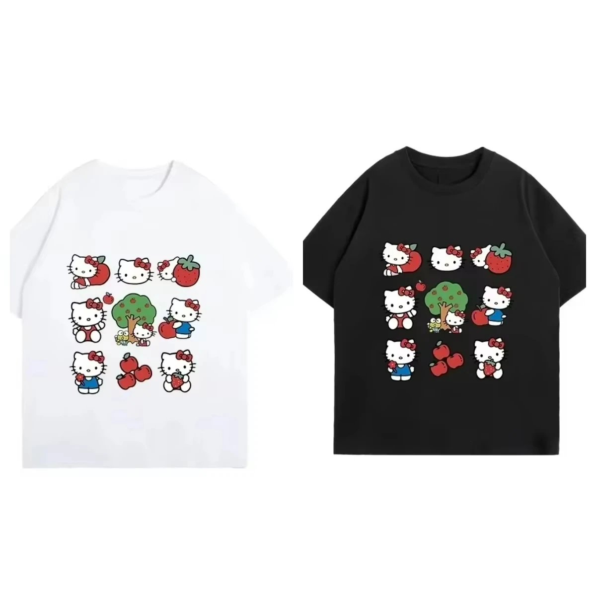 

Hello Kitty Sanrio Funny Printed Cotton T-Shirt Summer Cartoon Graphic Women's T-shirts Round Neck Fashion Loose Casual Clothes