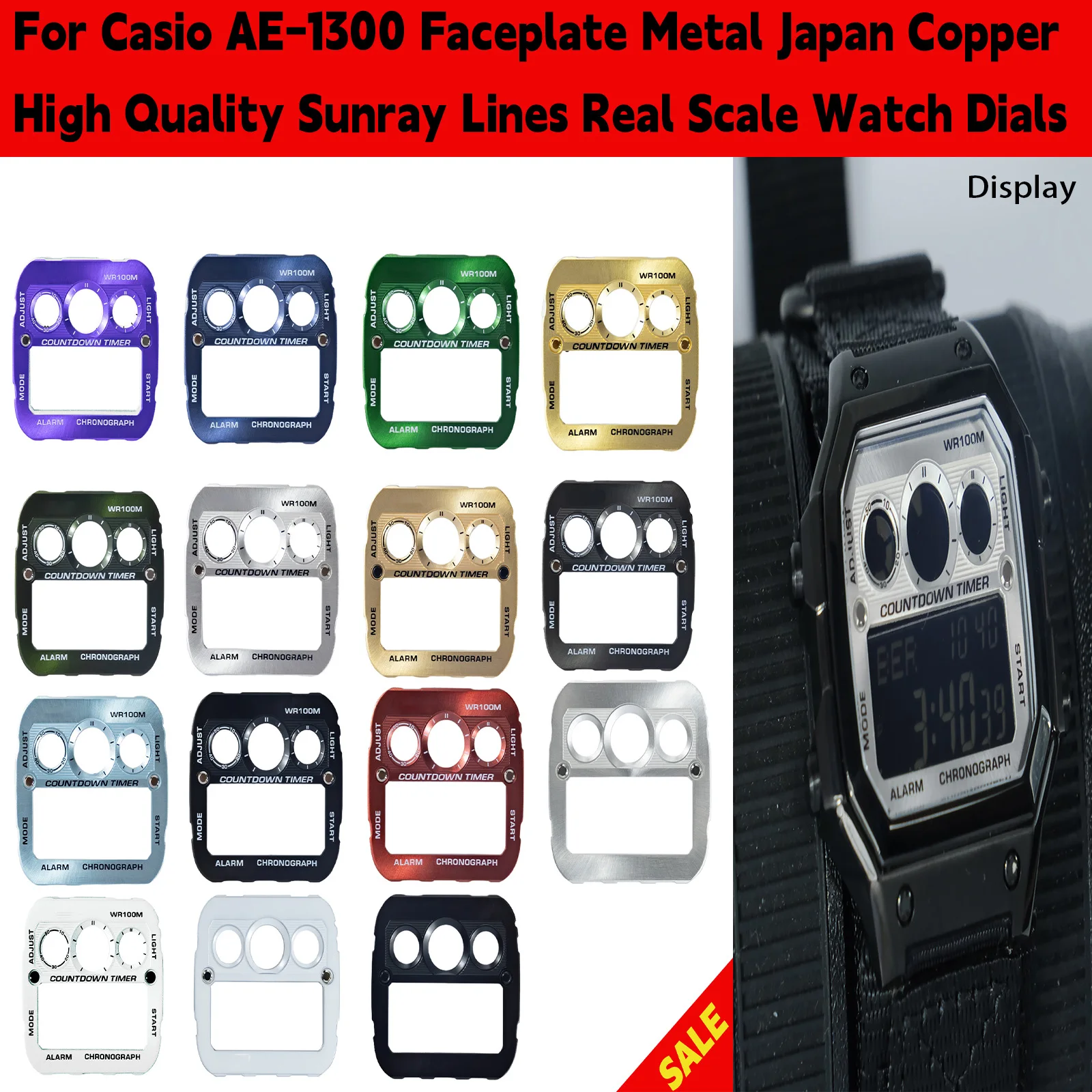 Esfera de Reloj de Alta Calidad Compatible con Casio AE1300, Carátula Metálica con Textura de Rayos de Sol, Compatible con el Módulo 3299, Modificación de Reloj