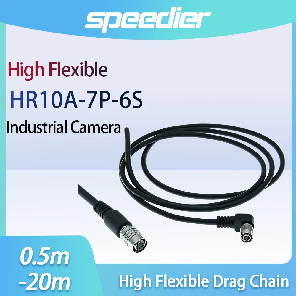 HR10A-7P-6S 6Pin Industrial Camera IO Trigger Cable High Flex Drag Chain Straight Angle for Basler Hikvision GigE Machine Vision