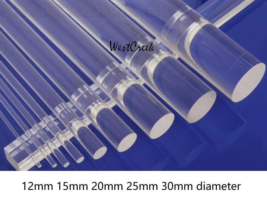 WESTCREEK 15mm 20mm 25mm 30mm diameter clear organic glass round bar Transparent PMMA Acrylic rod perspex bar plexiglass stick