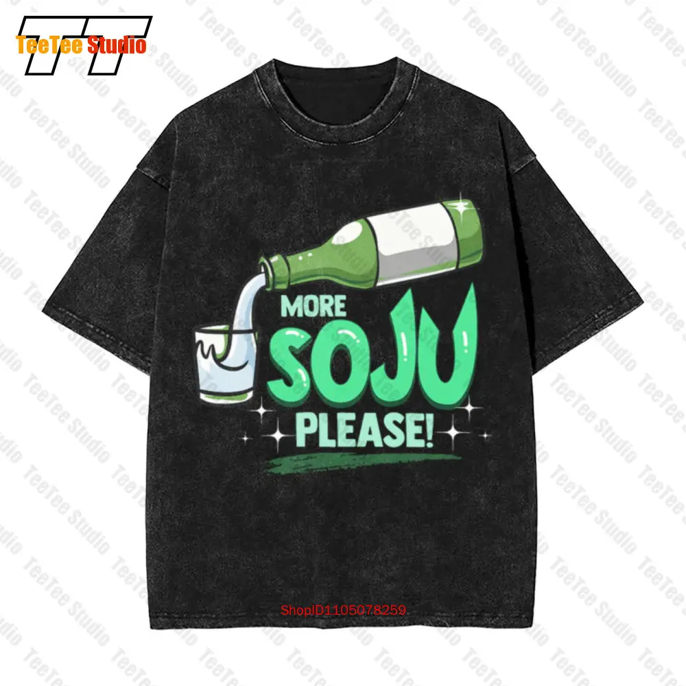 Más Soju, por favor, fiesta de beber con Alcohol coreano, camiseta Vintage de gran tamaño W2DJ