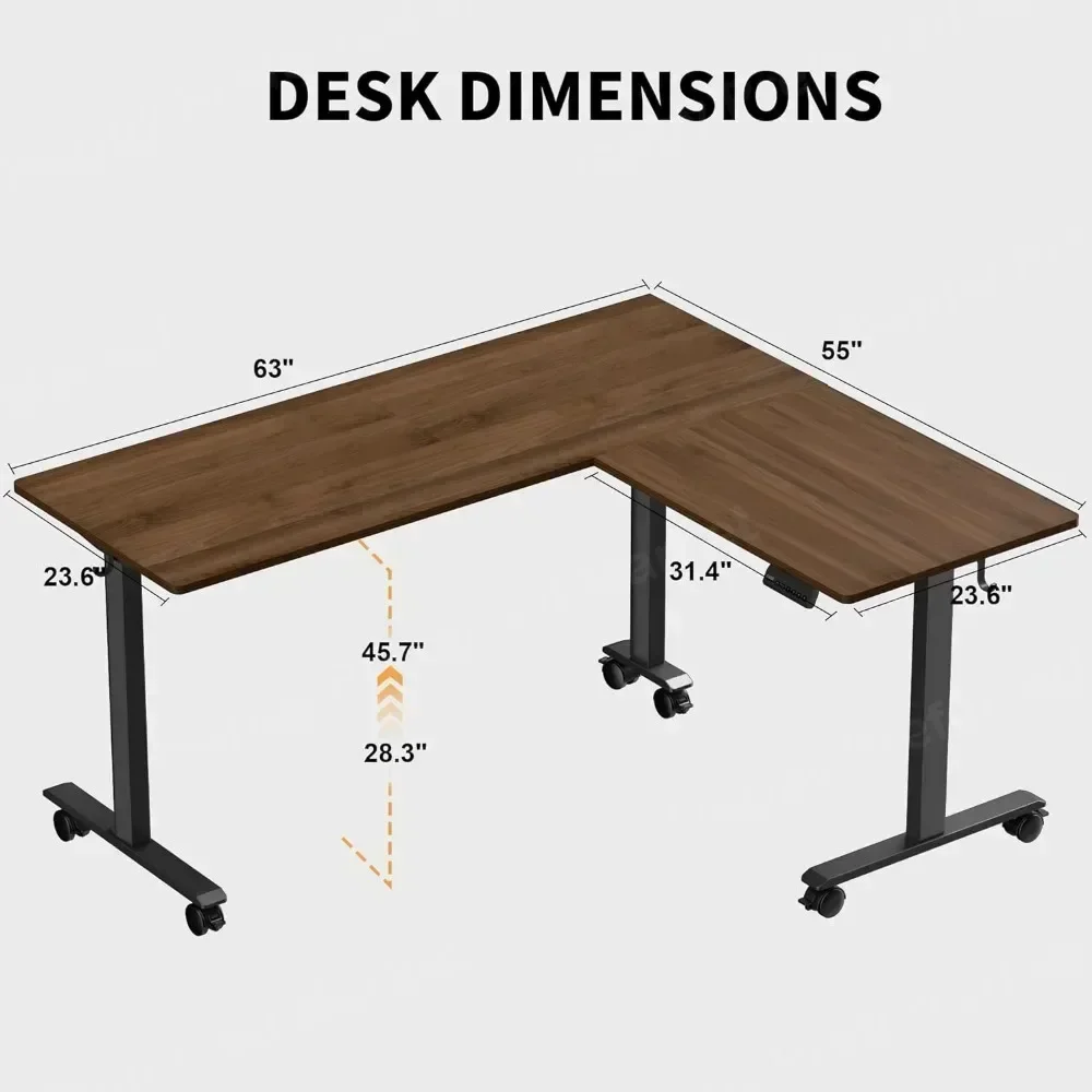 63x55 Inch Adjustable Height Desk Electric Stand Up Desk, Corner Standing Desk with Casters