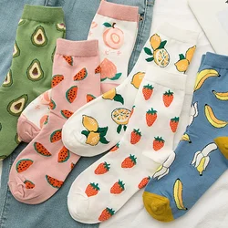 Women Funny Socks Spring Autumn Cartoon Socks Avocado Lemon Watermelon Peach Strawberry Banana Cotton Harajuku Casual Socks