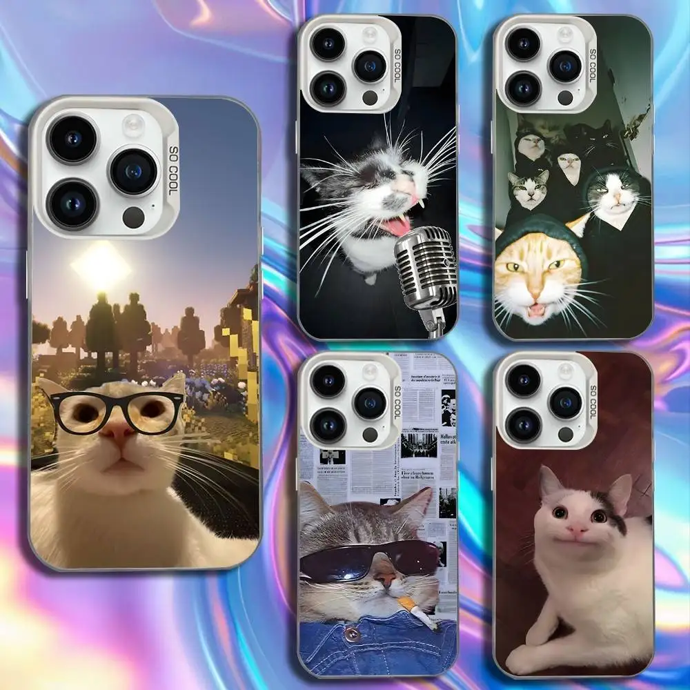 

Funny Cute Animal Cat Phone Case For iPhone 16,15,14,13,12,11,Mini,Pro,SE,MAX White Matte Shockproof Cover