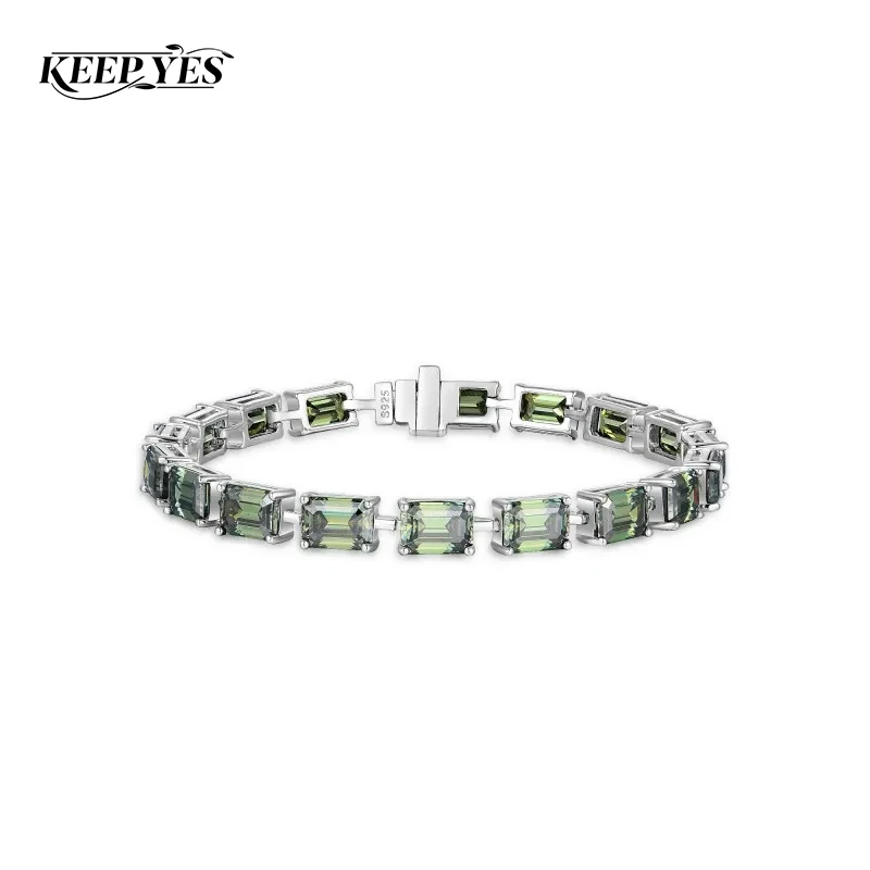 

KEEP YES 17ct 5*7mm GRA Certified Green Emerald Cut All Moissanite Diamond Tennis Bracelet for Women Men 925 Sterling Silver