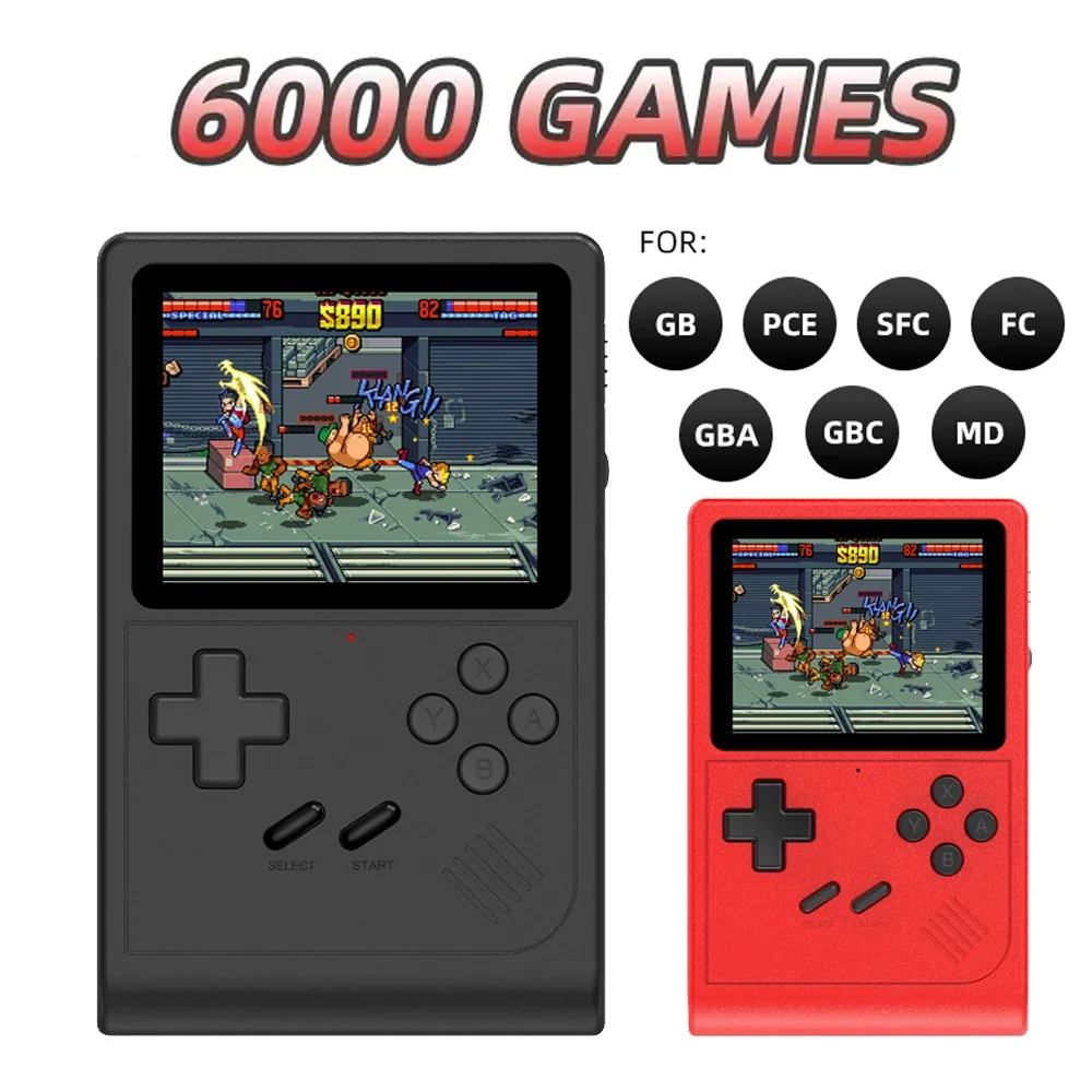 GB300 3.0 بوصة مشغل ألعاب محمول وحدة تحكم ألعاب فيديو محمولة AV مخرج ريترو لعبة وحدة تحكم مدمجة 8G 6000 + ألعاب