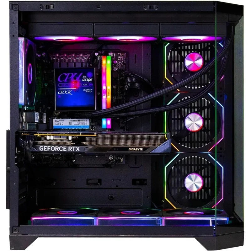 كمبيوتر الألعاب – i5-14700F، RTX 5060 8GB، 16GB DDR5، 1TB NVMe SSD، مبرد سائل 360 مم مع شاشة LCD، 600W PSU، 7 ARGB مراوح مع جهاز تحكم عن بعد