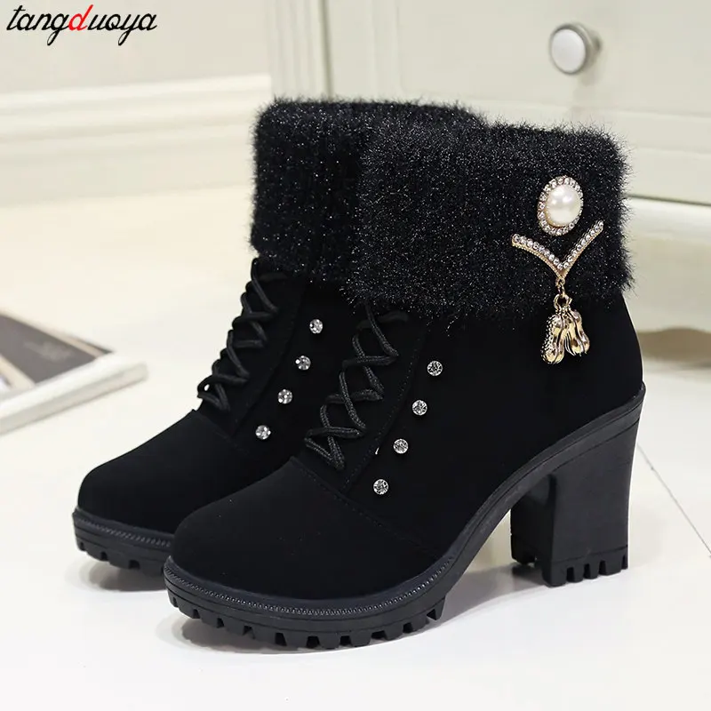 Women's Boots Fashion Retro Casual Ankle Boots Winter new rhinestone design high heels Women Large size 41 platform short boots