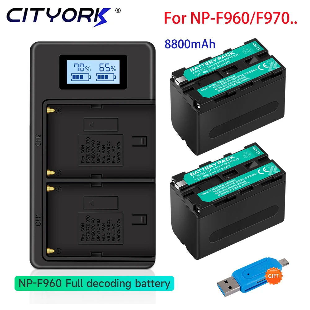 

8800mAh NP-F960 NP-F980 NP-F970 Battery NP F960 F970 F980 Battery with Charger for Sony F990 F750 F550 F570 CCD-RV100 FDR-AX1E