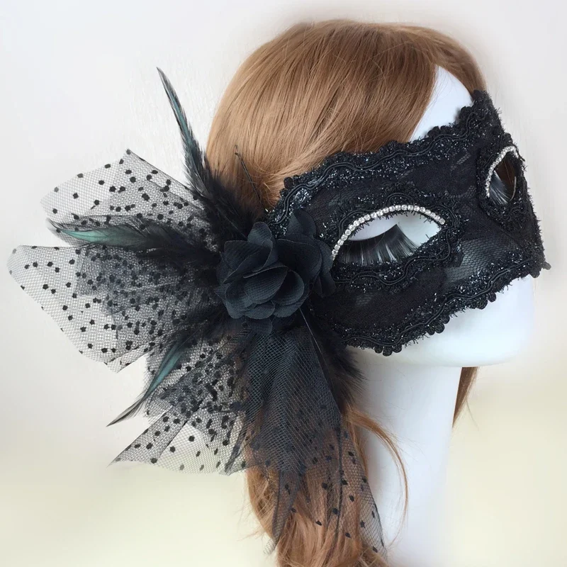 

Mask Bracelet Material Half Face Women's Black Lace Floral Border Mesh Decoration Suitable for Halloween Stage Performance Props