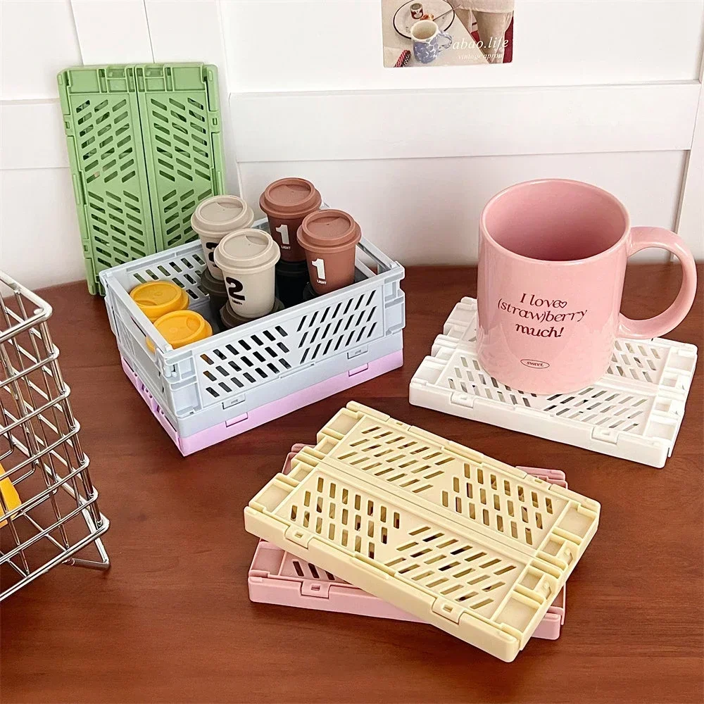 

Colorful Organizing Storage Baskets Folding Student Desktop Decor Basket Tape Stationery Plastic Foldable Container Storage Box